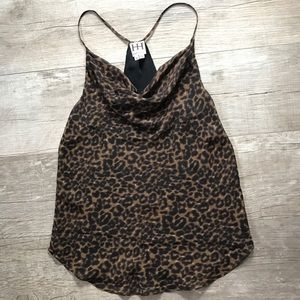 Haute Hippie Leopard Print Silk Cowl Neck Racerback Cami Tank Top Animal Print